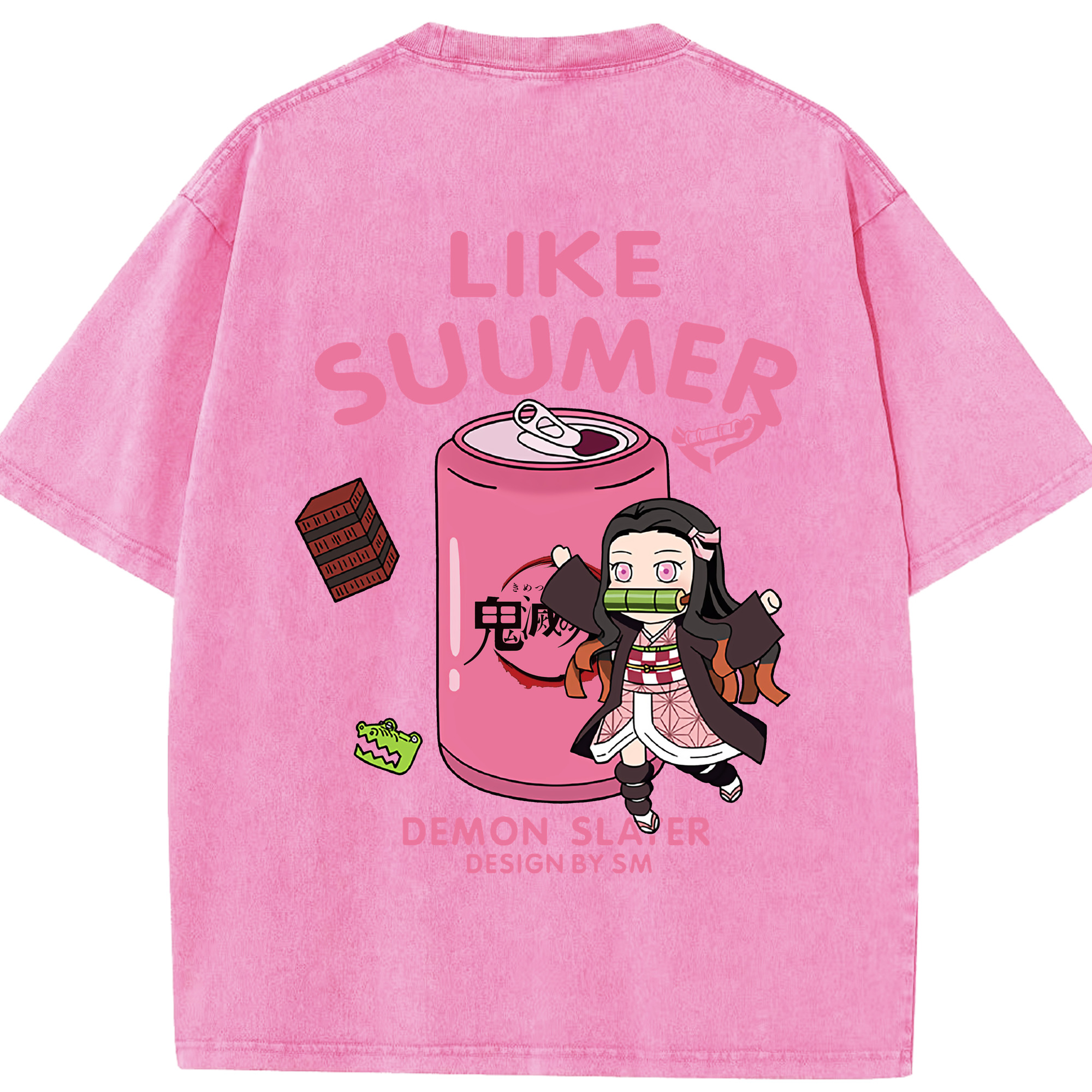 （画像用） 鬼滅の刃（きめつのやいば）竈門 禰󠄀豆子／かまど ねずこ Kamado Nezuko 綿100% ヴィンテージ風 半袖Tシャツ（背面プリント）